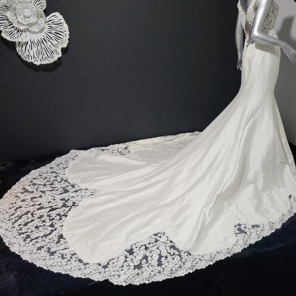 NWT~$2150~JUSTIN ALEXANDER~10/12~IVORY FIT & FLARE MERMAID LACE WEDDING DRESS - Picture 7 of 16